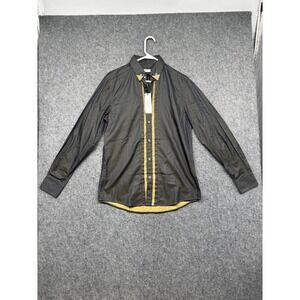 Versace Collection Men Dark Grey Mustard Yellow Contrast Button Down Shirt S 40